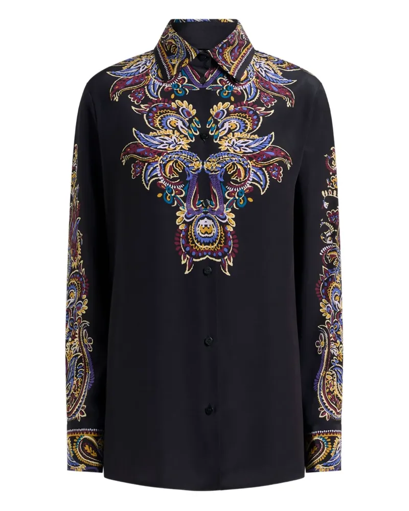 Etro Seidenhemd mit spitzem Kragen - Schwarz Schwarz