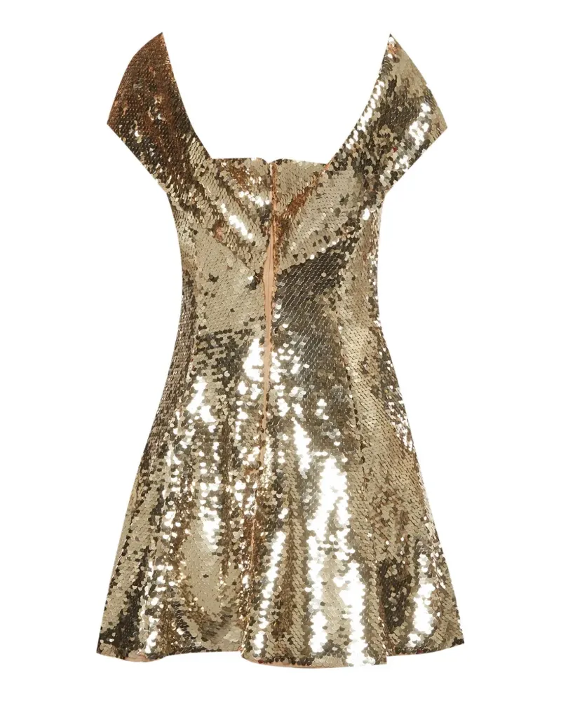 Self-Portrait sequin off-shoulder mini dress - Gold Gold