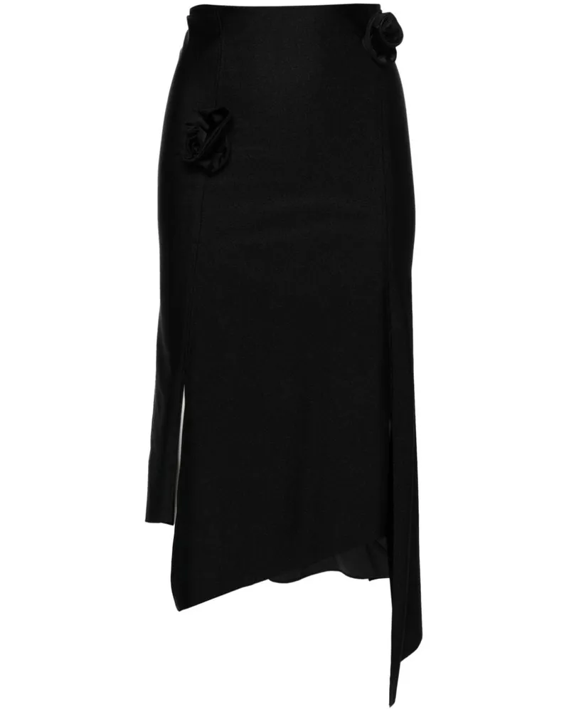 COPERNI Asymmetrischer Midirock mit Blumenapplikation - Schwarz Schwarz