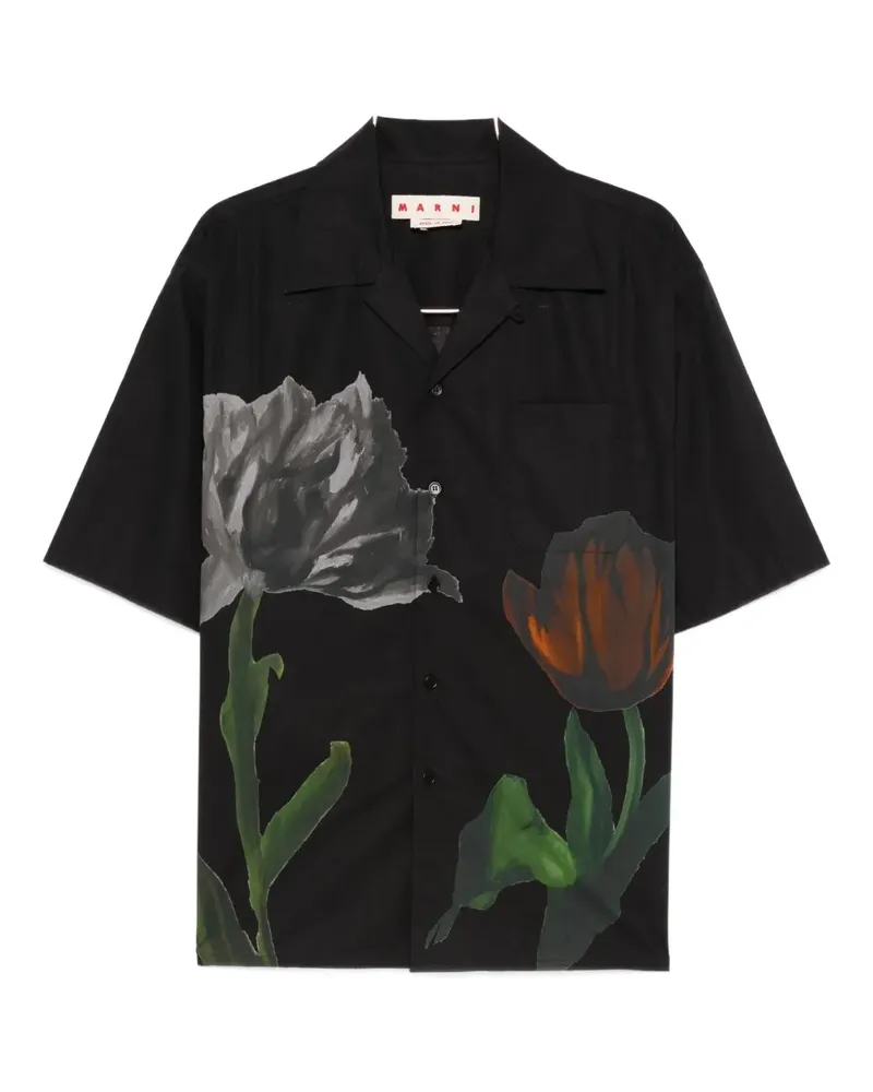 Marni floral-print short-sleeve shirt - Schwarz Schwarz