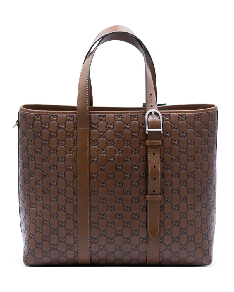 Gucci Große Tote Bag aus Leder mit GG-Prägung - Braun Braun