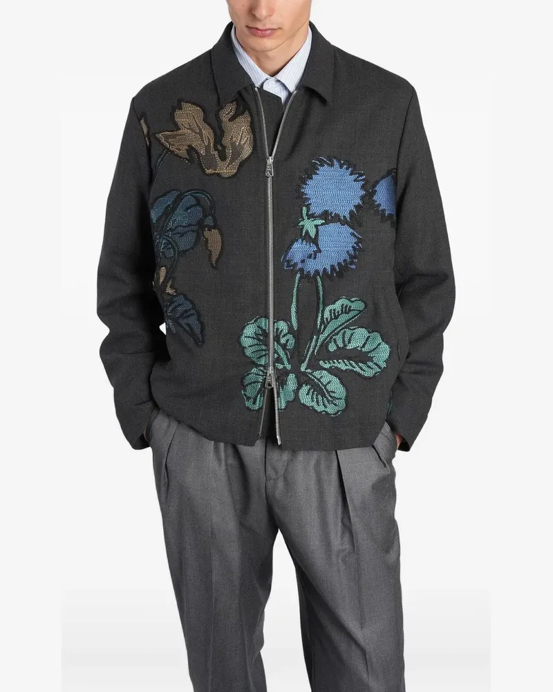Paul Smith floral-embroidered zip-up shirt jacket - Grau Grau