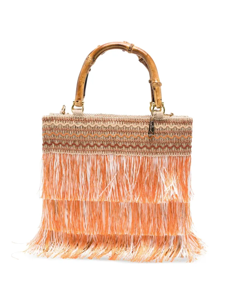 La Milanesa media Orchidea fringed tote bag - Orange Orange