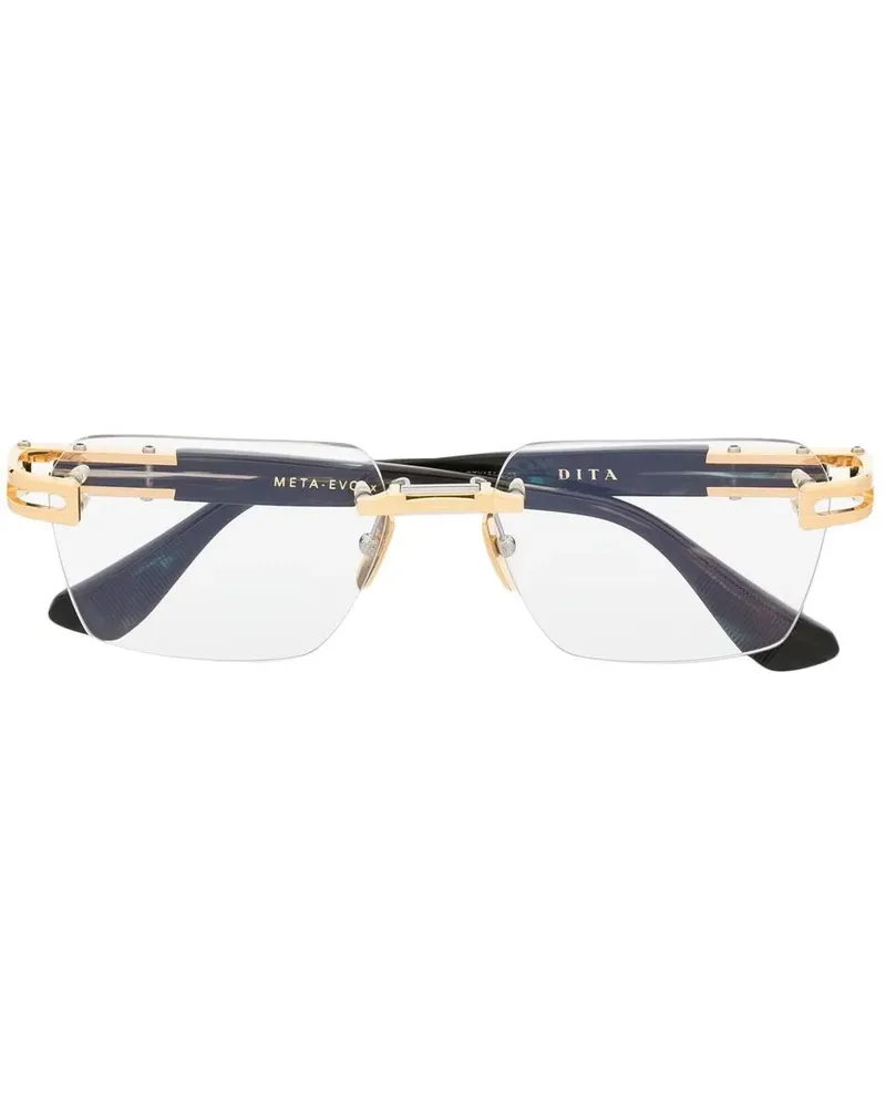 DITA Eckige Brille mit Logo - Gold Gold