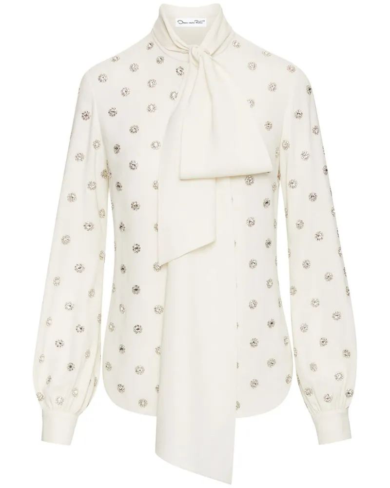 Oscar de la Renta Bluse mit Kristallen - Weiß Weiß