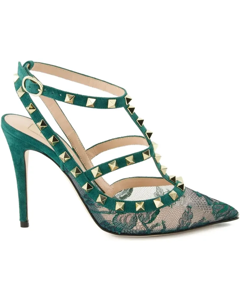Valentino Garavani Rockstud Court Pumps mit Spitze 10mm - Grün Grün