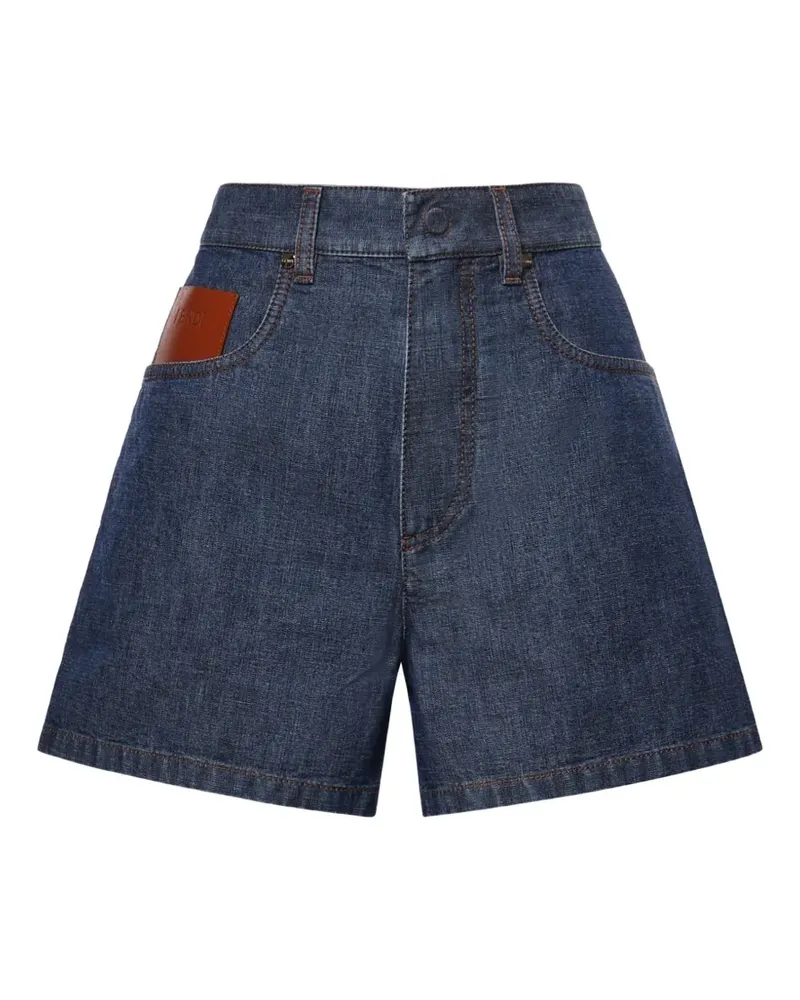 Fendi logo-patch denim shorts - Blau Blau