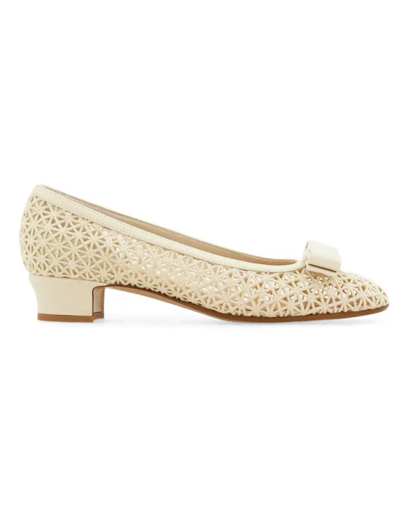 Ferragamo Macramé Vara Pumps mit Schleife - Weiß Weiß