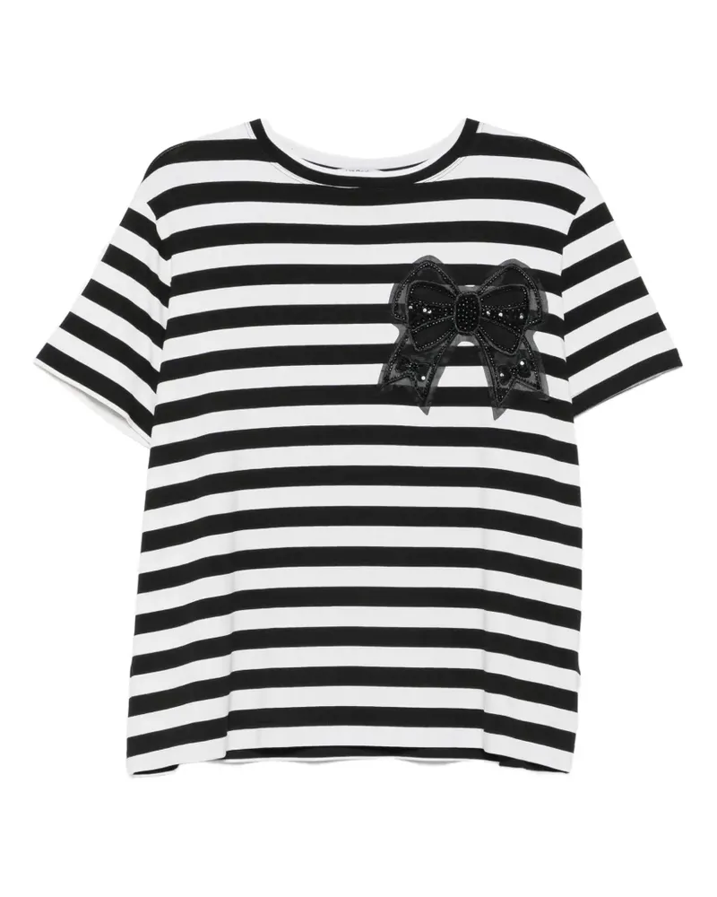 Parlor Gestreiftes T-Shirt mit Schleife - Weiß Weiß