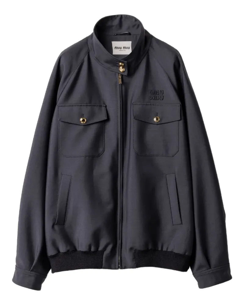 Miu Miu Gerippte Strickjacke mit Logo-Stickerei - Grau Grau