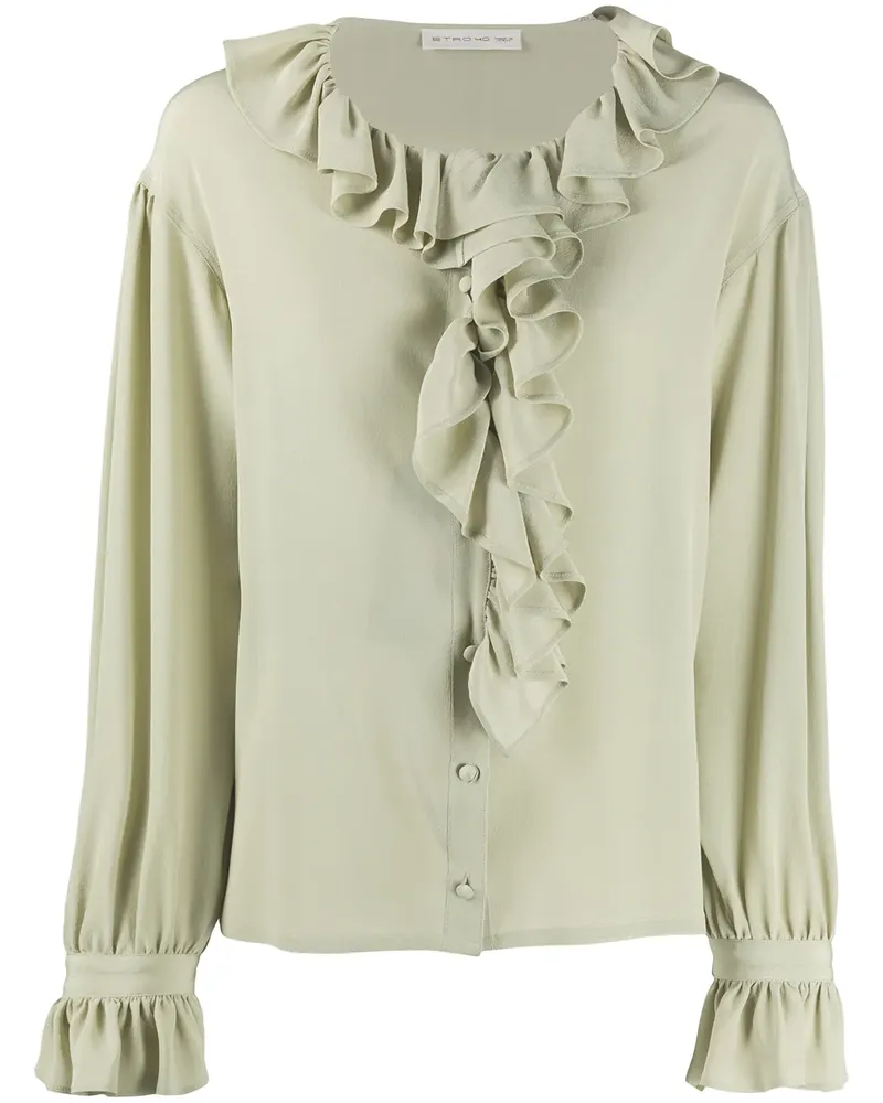 Etro Seidenoberteil mit Volant-Ärmeln - Grün Grün