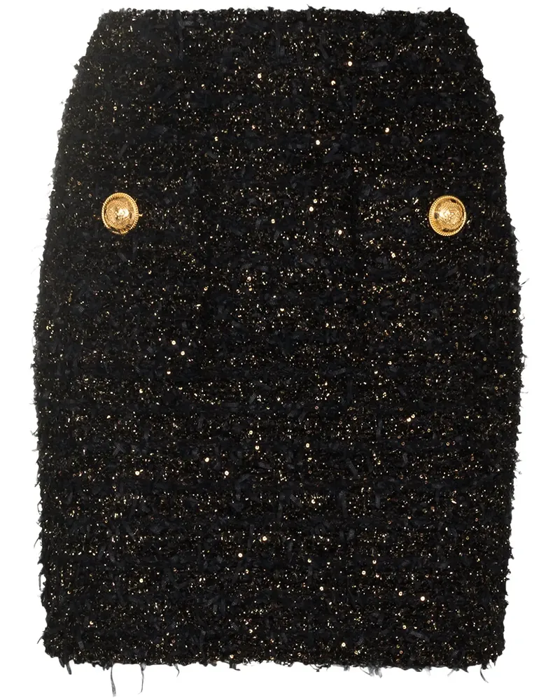 Balmain Tweed-Minirock mit hohem Bund - Schwarz Schwarz