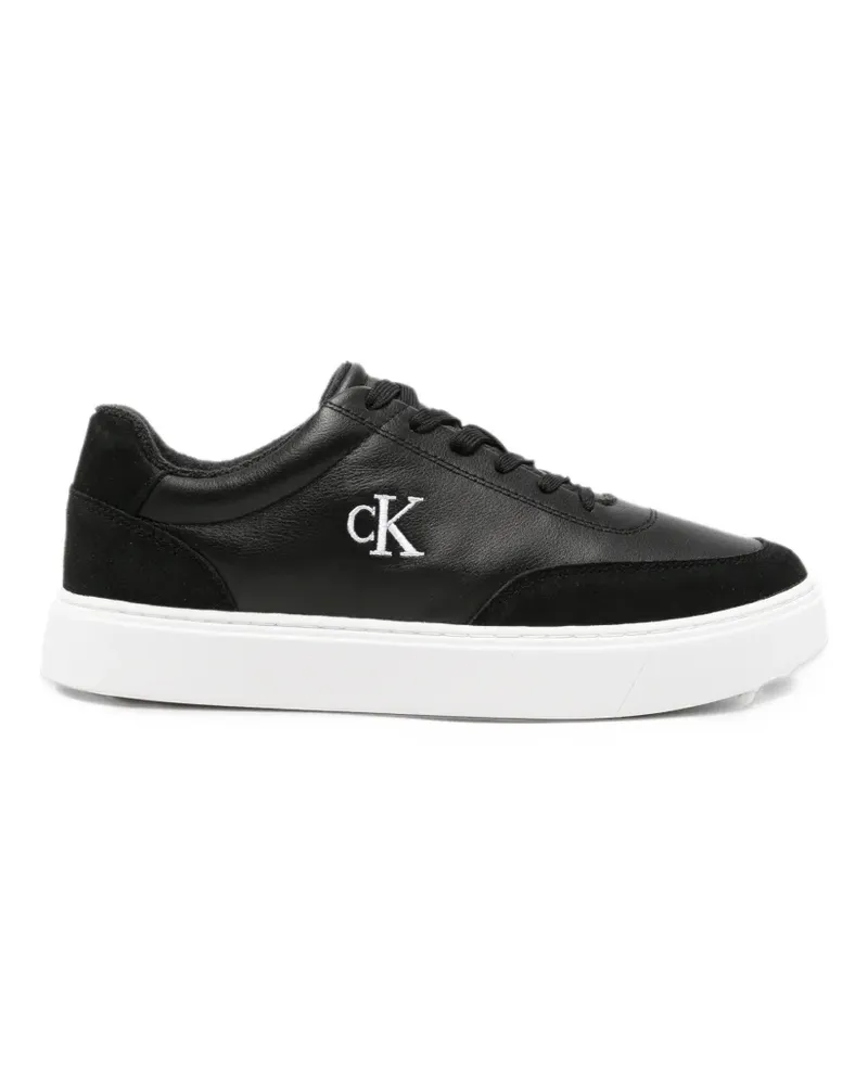 Calvin Klein logo-embroidered leather sneakers - Schwarz Schwarz