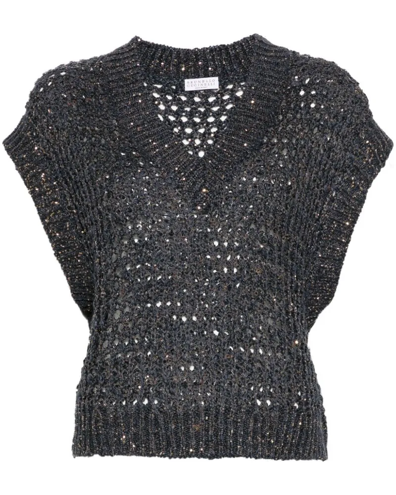 Brunello Cucinelli Rustic Dazzling Net Pullover - Blau Blau