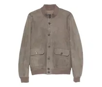 Wildlederjacke mit geripptem Besatz - Grau