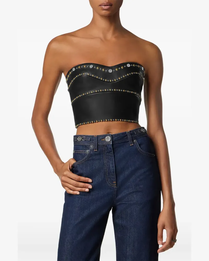 Versace Lederoberteil mit Nieten - Schwarz Schwarz