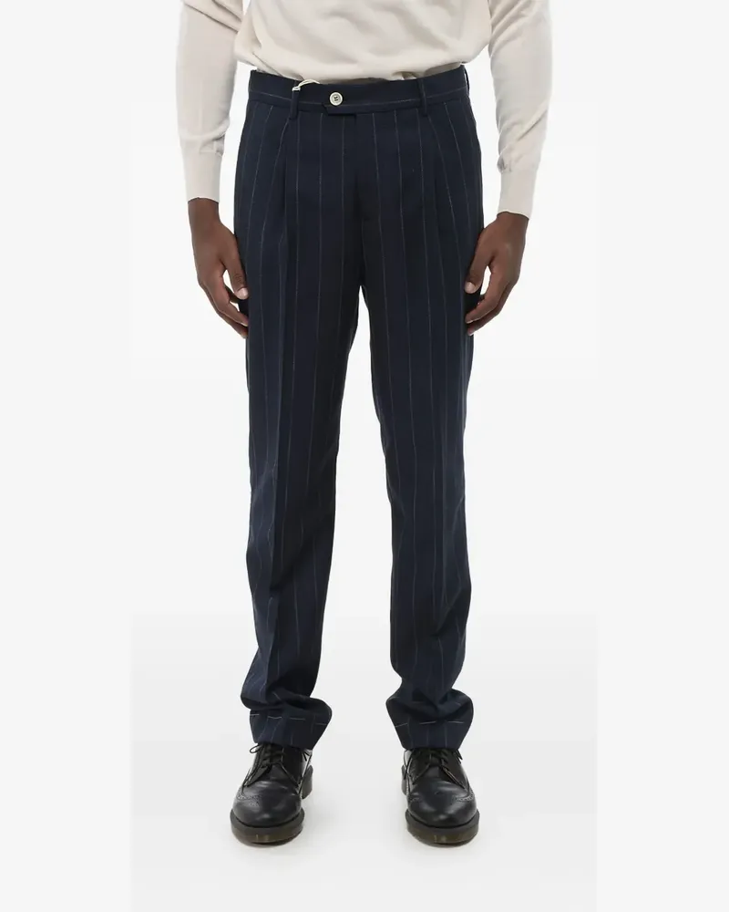 Brunello Cucinelli Nadelstreifenhose mit Bundfalten - Blau Blau