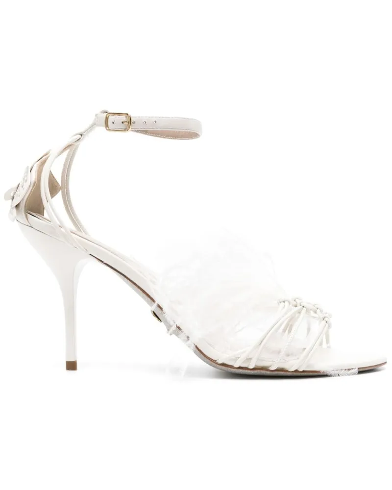 Genny Sandalen mit Federdetail 90mm - Weiß Weiß