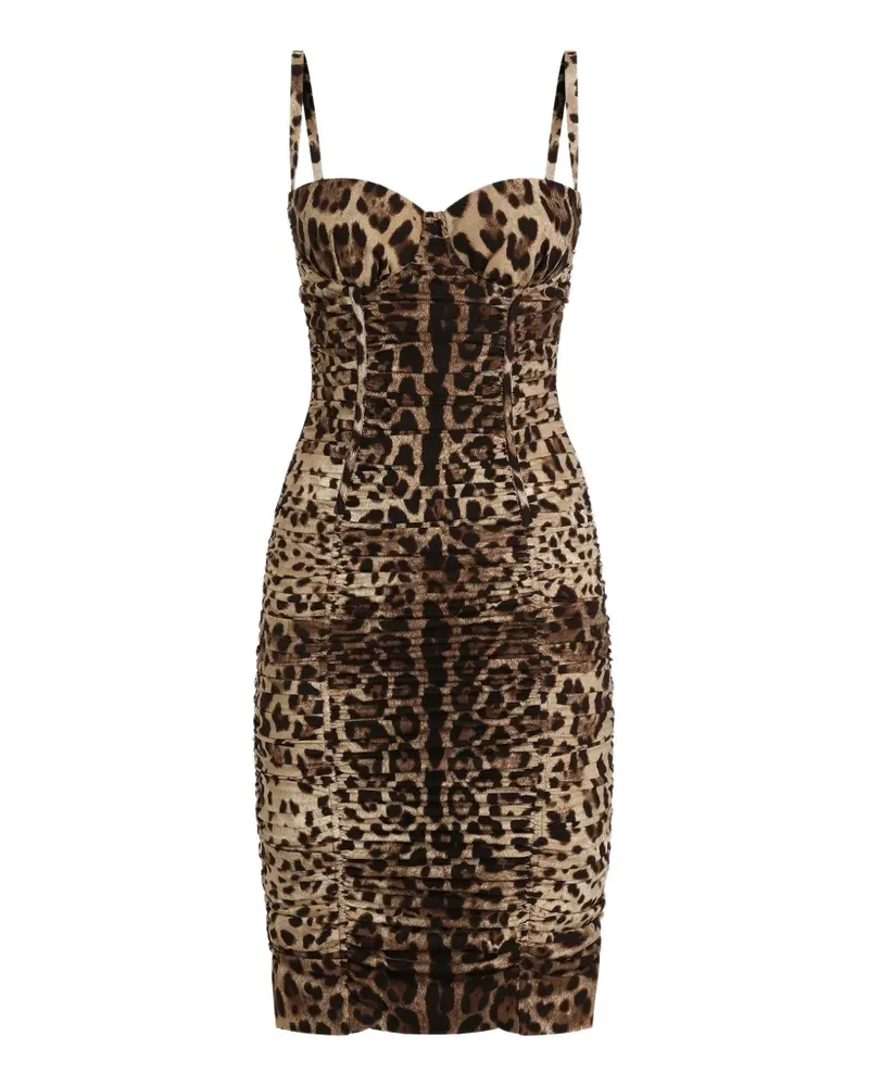 Dolce & Gabbana Charmeuse-Kleid mit Leo-Print - Nude Nude