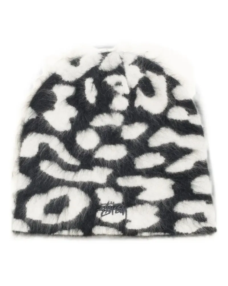 Stüssy leopard-print cashmere beanie hat - Schwarz Schwarz