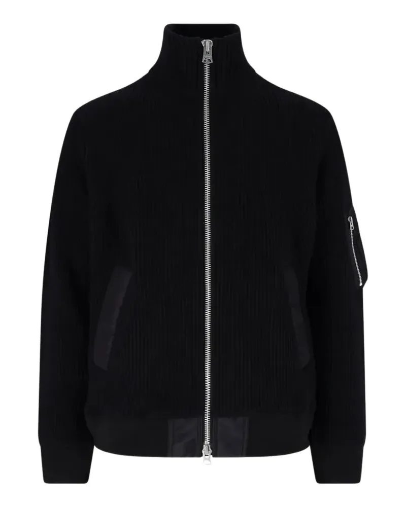 Sacai Gerippter Cardigan - Schwarz Schwarz