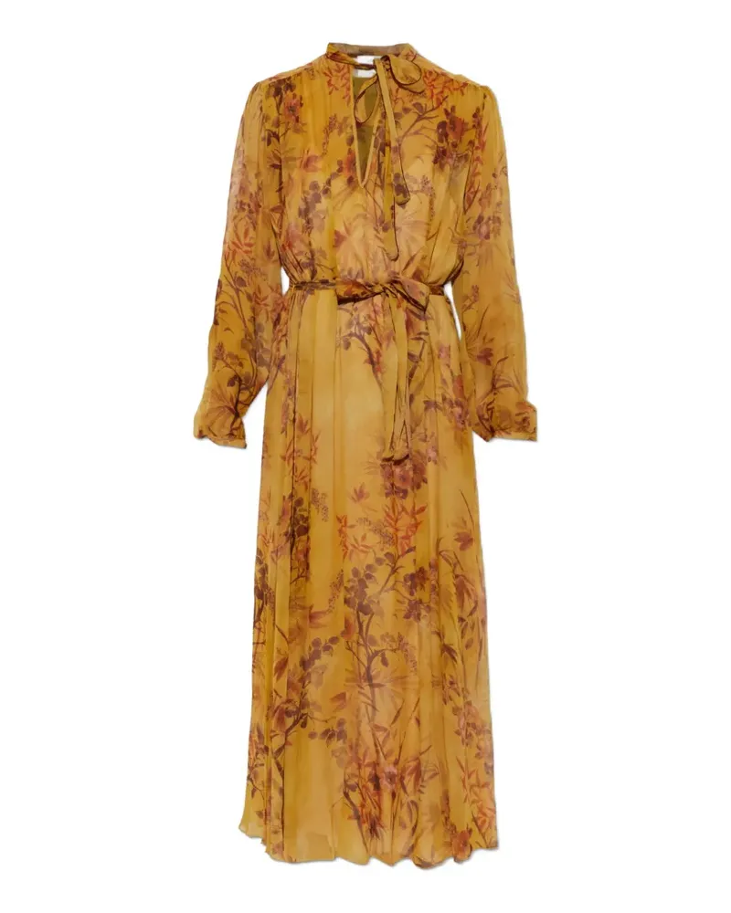 forte_forte botanical-motif tie-neck maxi dress - Gelb Gelb