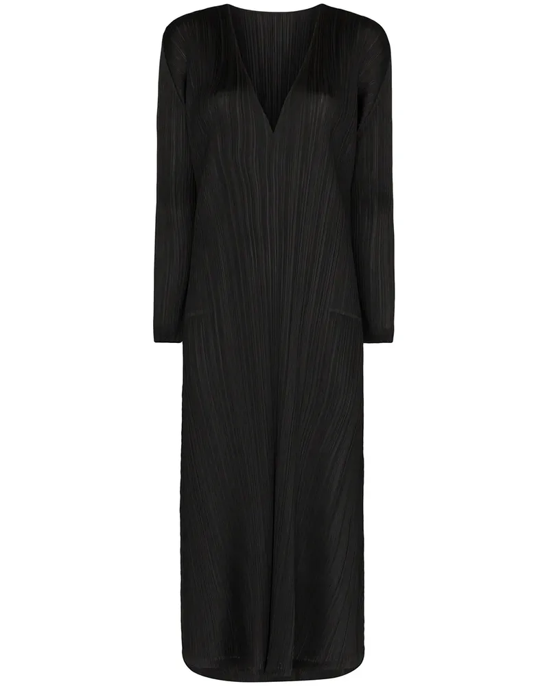 Issey Miyake Midikleid mit V-Ausschnitt - Schwarz Schwarz