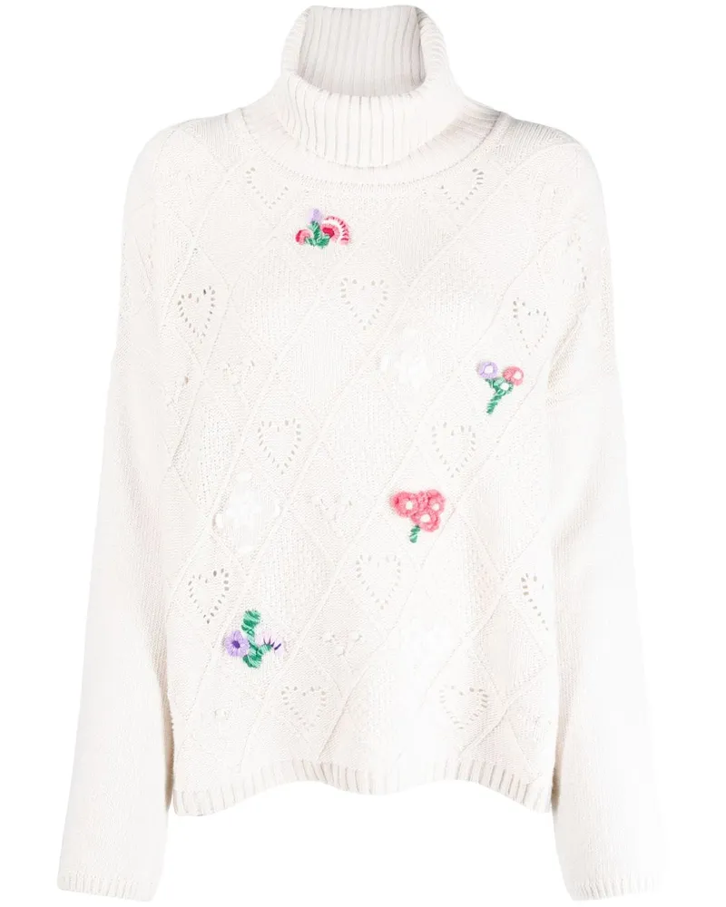 Twin-Set Pullover mit aufgestickten Blumen Nude