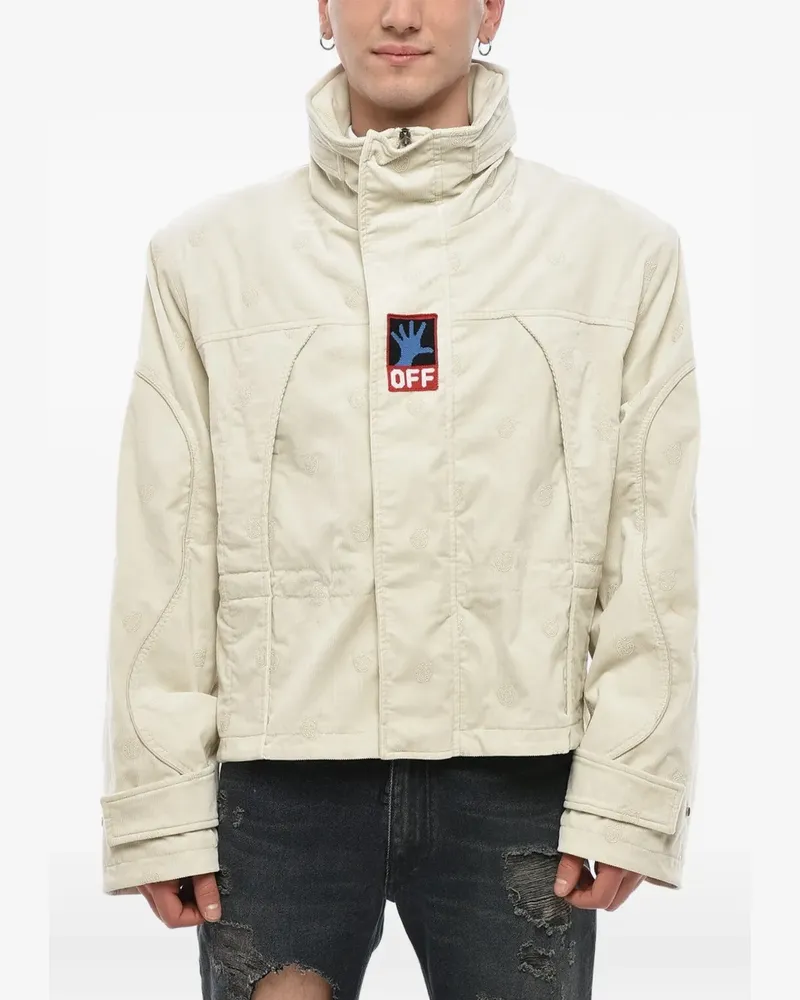 OFF-WHITE Hands Off embroidered ribbed-velour jacket - Nude Nude
