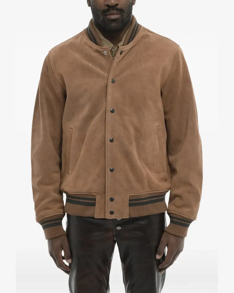 Diesel suede logo-patch bomber jacket - Braun Braun