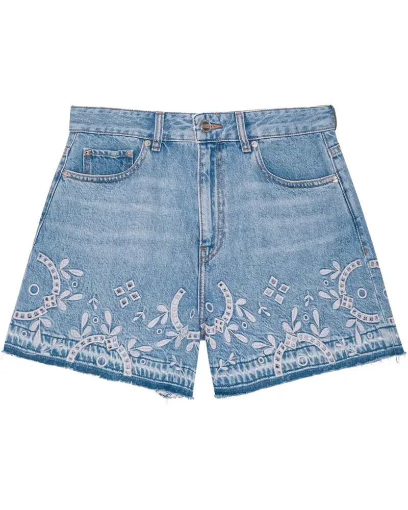 Ganni Shorts mit Lochstickerei - Blau Blau