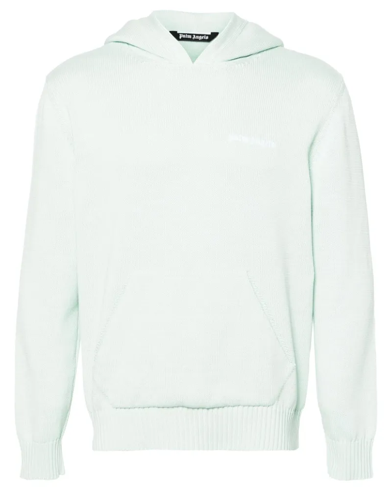 Palm Angels Gestrickter Hoodie mit Logo-Stickerei - Grün Grün