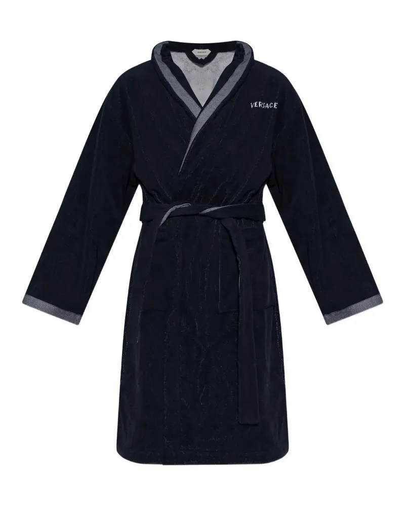 Versace embroidered-graphic cotton bathrobe - Blau Blau