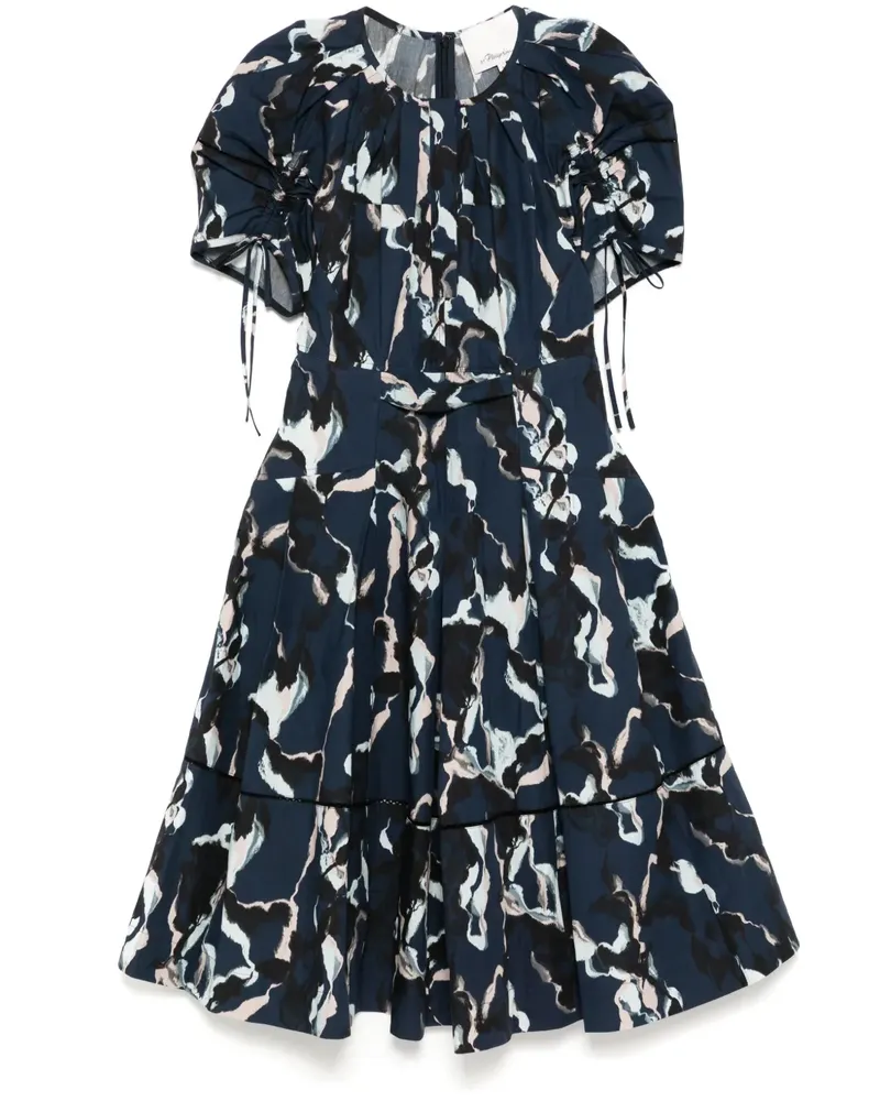 3.1 phillip lim Gerafftes Kleid mit abstraktem Print - Blau Blau