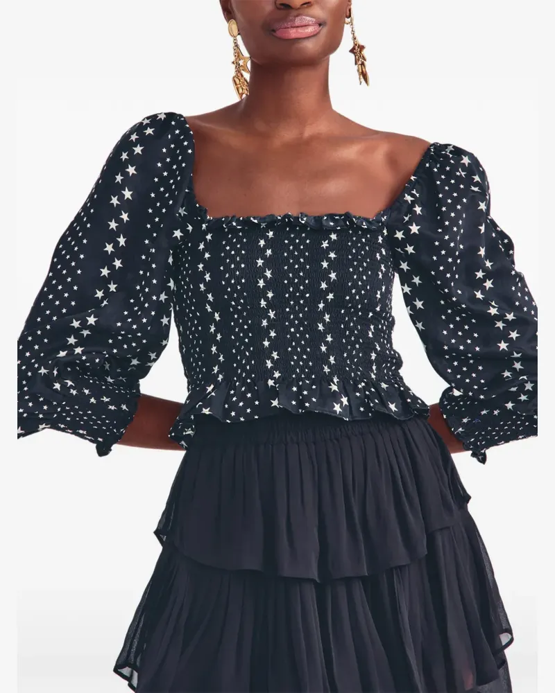LoveShackFancy Russel star-print ruffled blouse - Blau Blau