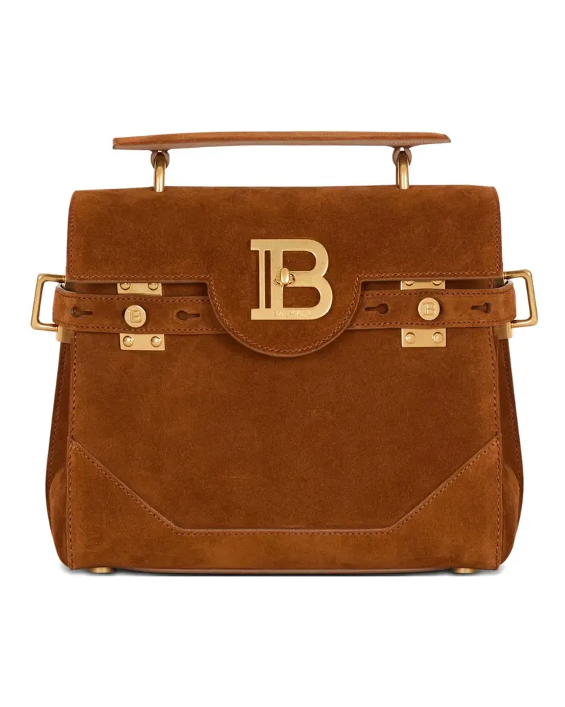 Balmain B-Buzz Tote Bag aus Wildleder 23cm - Braun Braun