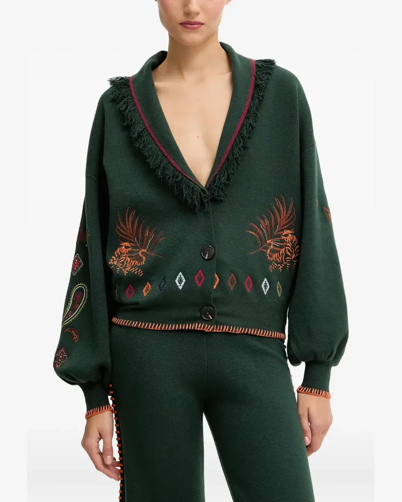Never Fully Dressed fringed embroidered cardigan - Grün Grün