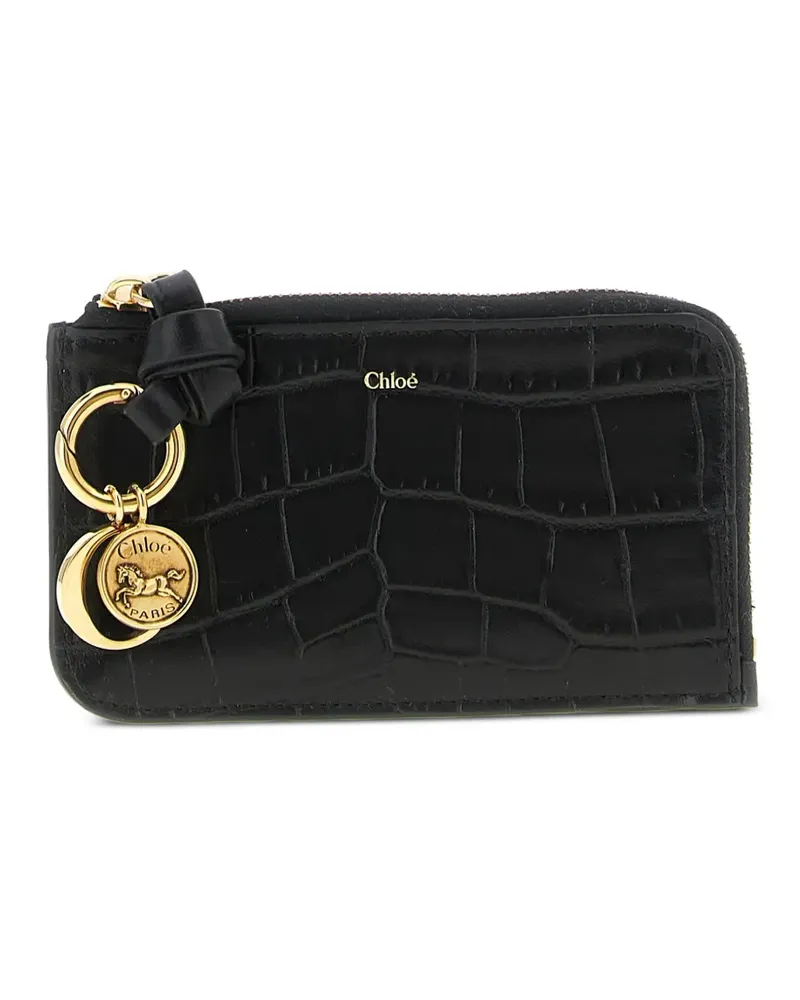 Chloé Alphabet Kartenetui mit Kroko-Optik - Schwarz Schwarz