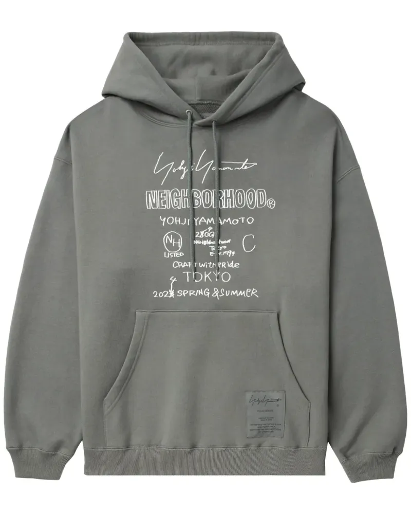 Yohji Yamamoto Hoodie mit Logo-Print - Grau Grau