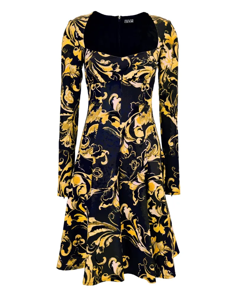 Versace Jeans Ausgestelltes Kleid mit Barocco-Print - Schwarz Schwarz