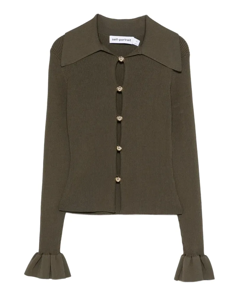 Self-Portrait Cardigan mit gerüschten Ärmelenden - Grün Grün