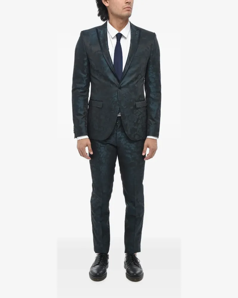 Corneliani damask-pattern satin-trim suit - Grün Grün