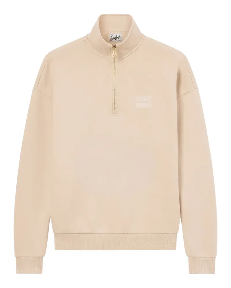 MC2 Saint Barth beige Eliade half-zip cotton sweatshirt with flock logo - Nude Nude