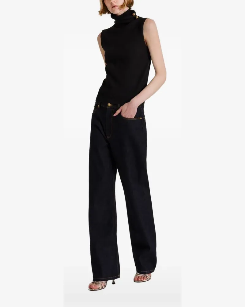 Alberta Ferretti Rollkragenoberteil mit Knopfdetail - Blau Blau