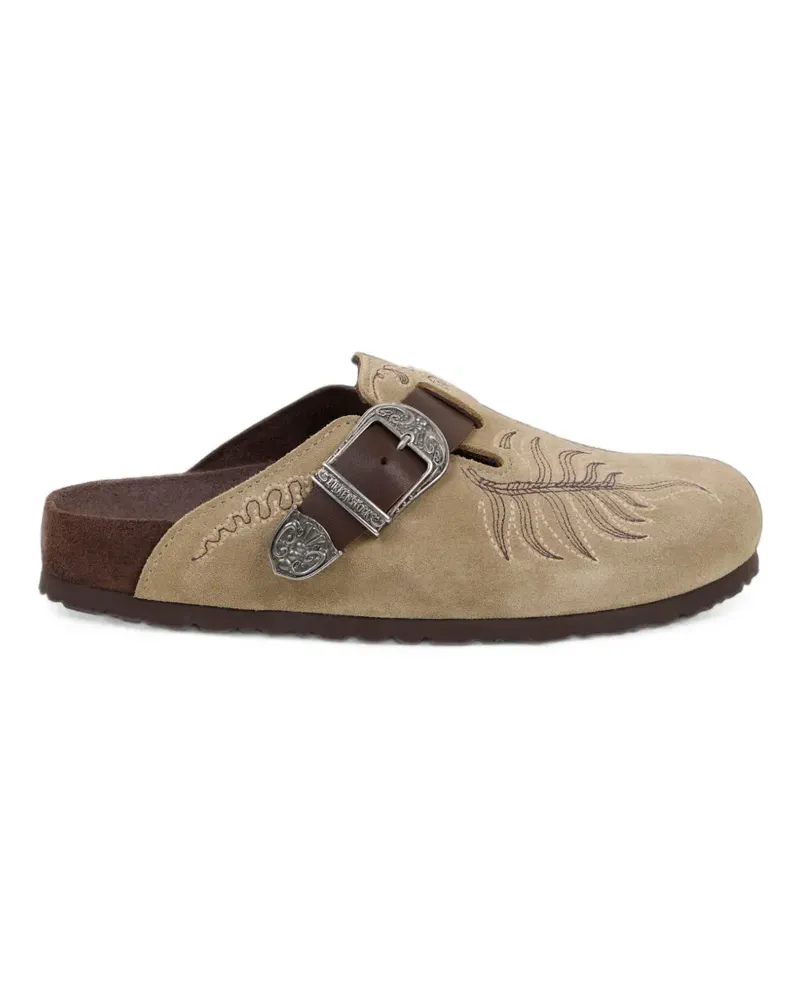 Etro x Birkenstock Boston Clogs aus Wildleder mit Stickerei - Nude Nude