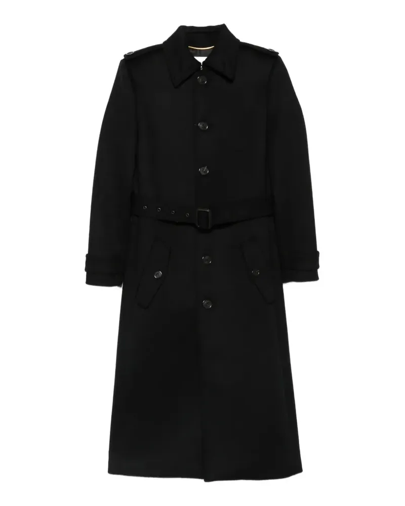 Saint Laurent Einreihiger Mantel mit Gürtel - Schwarz Schwarz