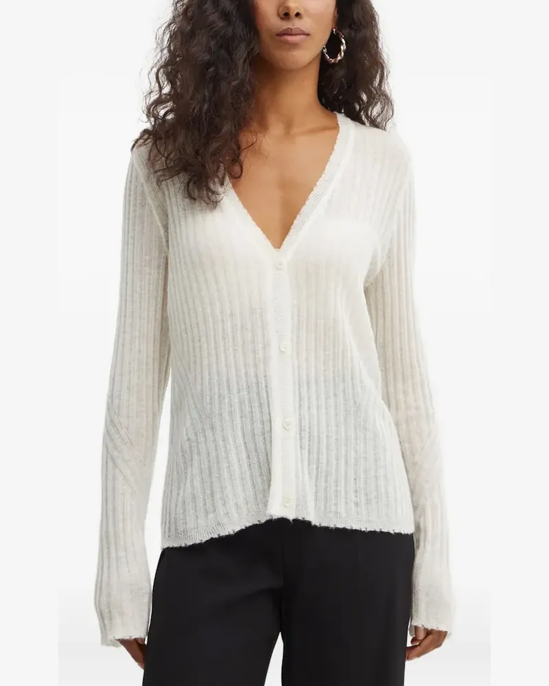 HUGO BOSS Gerippter Cardigan mit V-Ausschnitt - Nude Nude