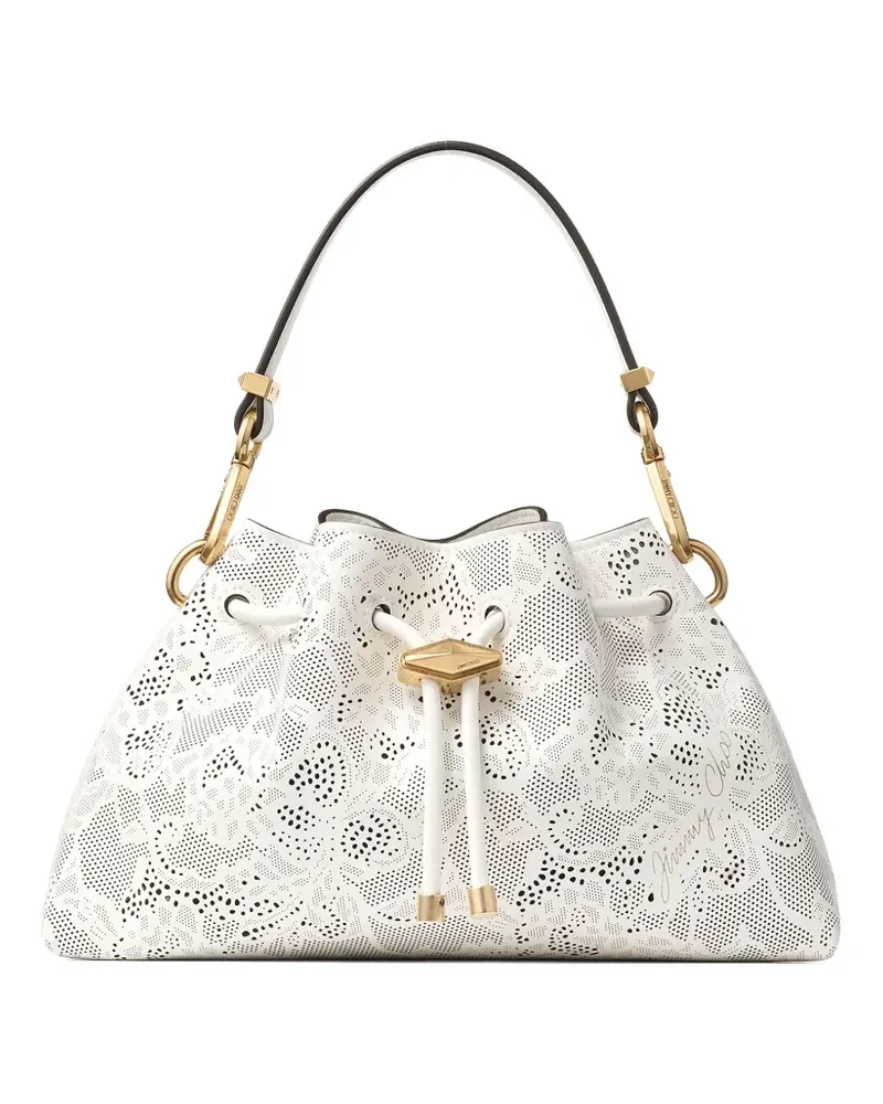 Jimmy Choo small Cinch perforated-lace drawstring shoulder bag - Weiß Weiß