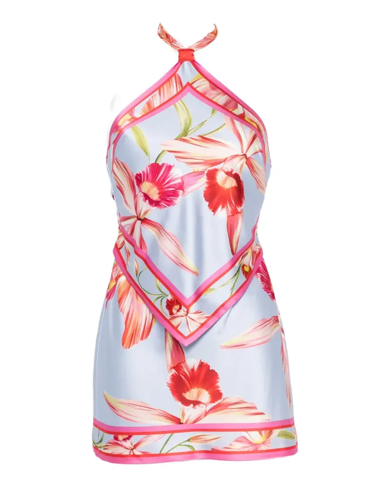 Retrofête Adelaide floral-print silk mini dress - Blau Blau