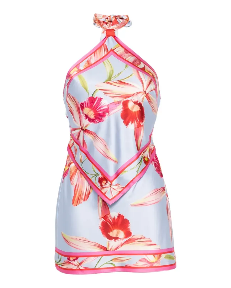 Retrofête Adelaide Seiden-Minikleid mit Blumen-Print - Blau Blau